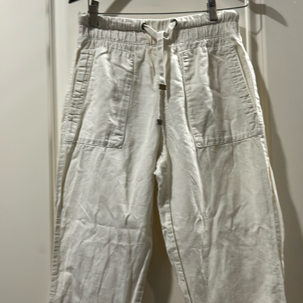 ZARA High Rise Baggy off White drawstring Elastic Waistband pants Pockets size S